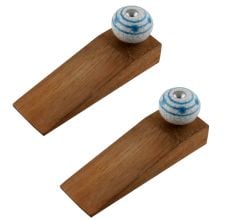2 Pieces Blue Striped Dotted Cackle Wooden Door Stopper